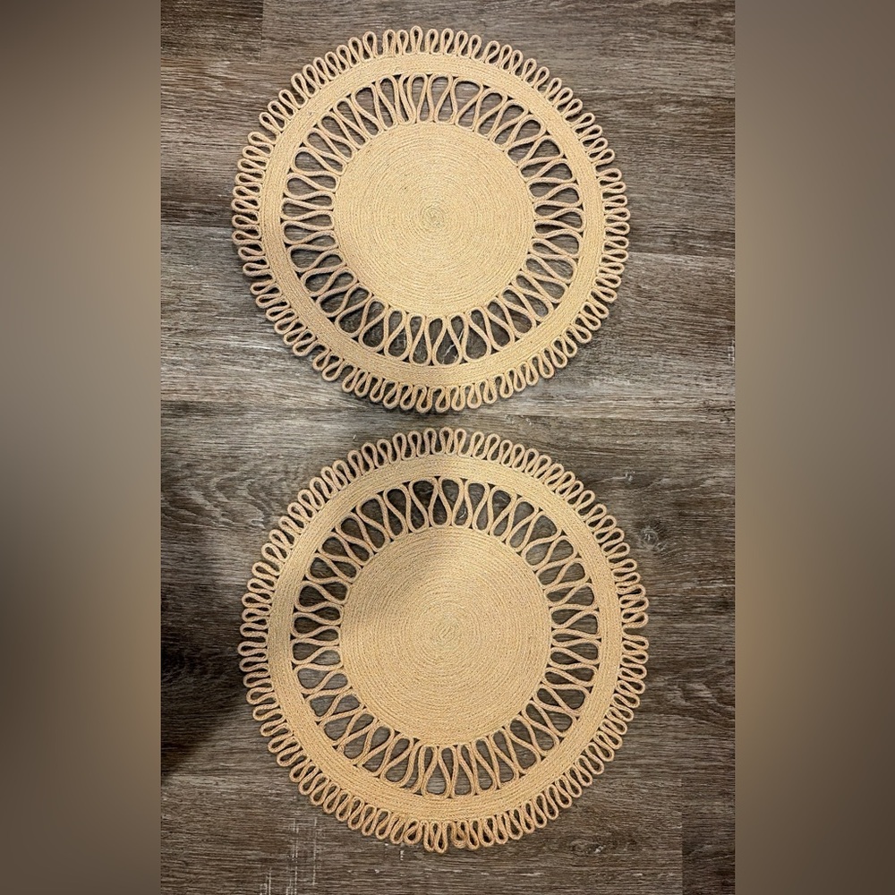 Woven Round Placemats — Natural Beige Set of 2